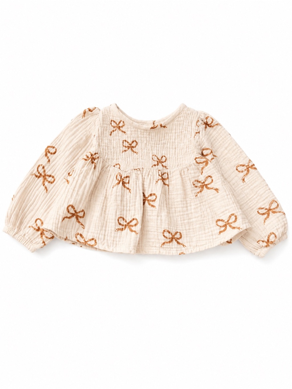 Rylee + Cru Sophia Top Ruby Bows 0-3 months 0667 Mo cream brown muslin button